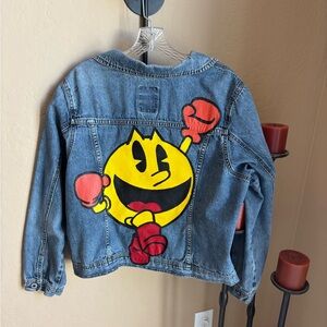 Hand-Painted Yellow Pac-Man Denim Jacket